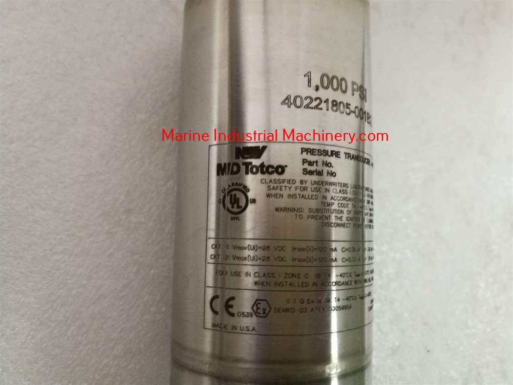 NOV MD Totco 40221805-001B2 Pressure Transducer