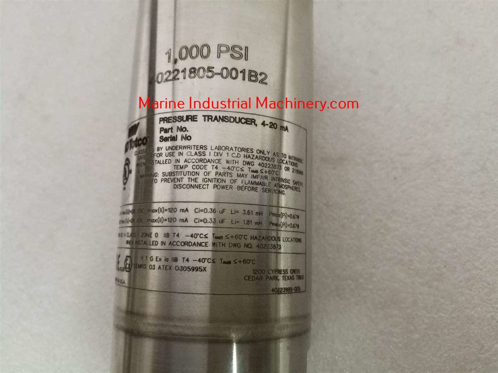 NOV MD Totco 40221805-001B2 Pressure Transducer