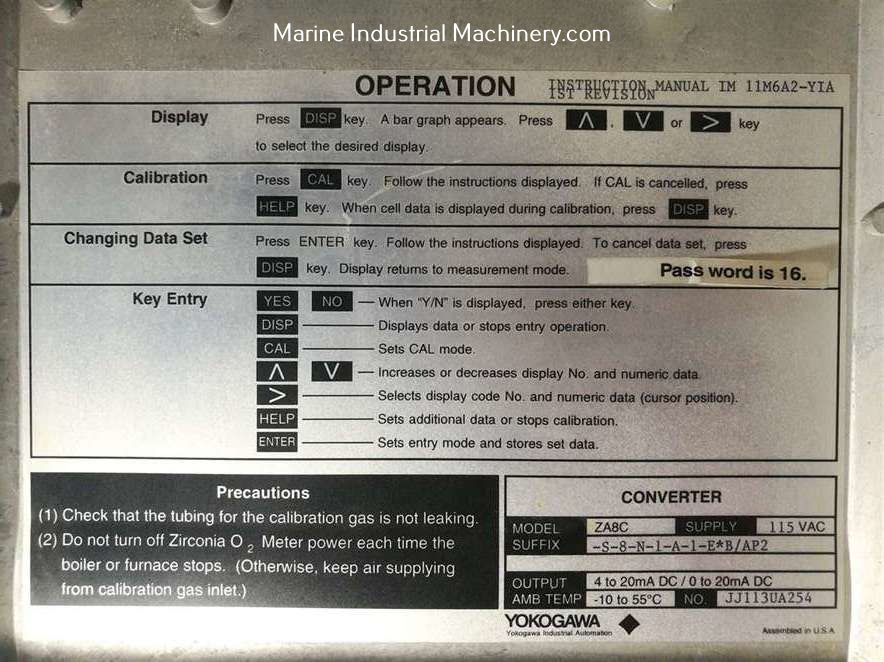 Yokogawa EXA OXY ZA8C Zirconia Oxygen Analyzer