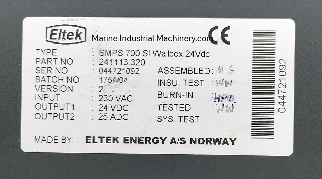 Eltek SMPS 700 Power Supply Battery Charger Equipment