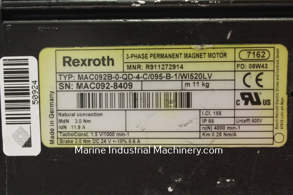 Rexroth MAC092B-0-QD-4-C/095-B-1/WI520LV 3-Phase Permanent Magnet Motor