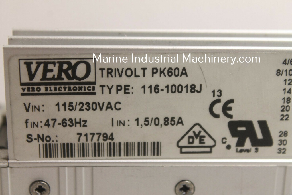 Vero Electronics 116-10018J Trivolt PK60A Power Supply