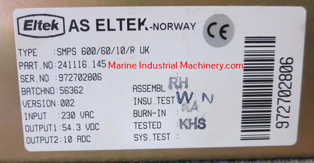 Eltek SMPS 600/60/10/R UK Power Supply