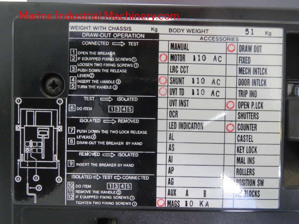 Terasaki AT 12 Tempower Air Circuit Breaker Swichgear