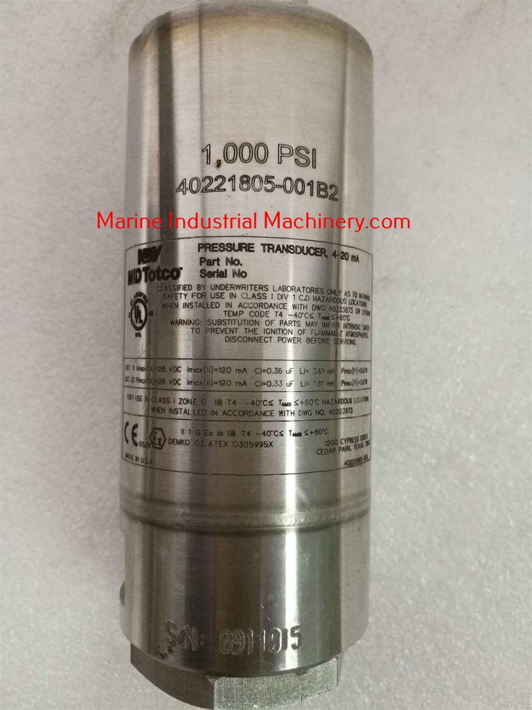 NOV MD Totco 40221805-001B2 Pressure Transducer